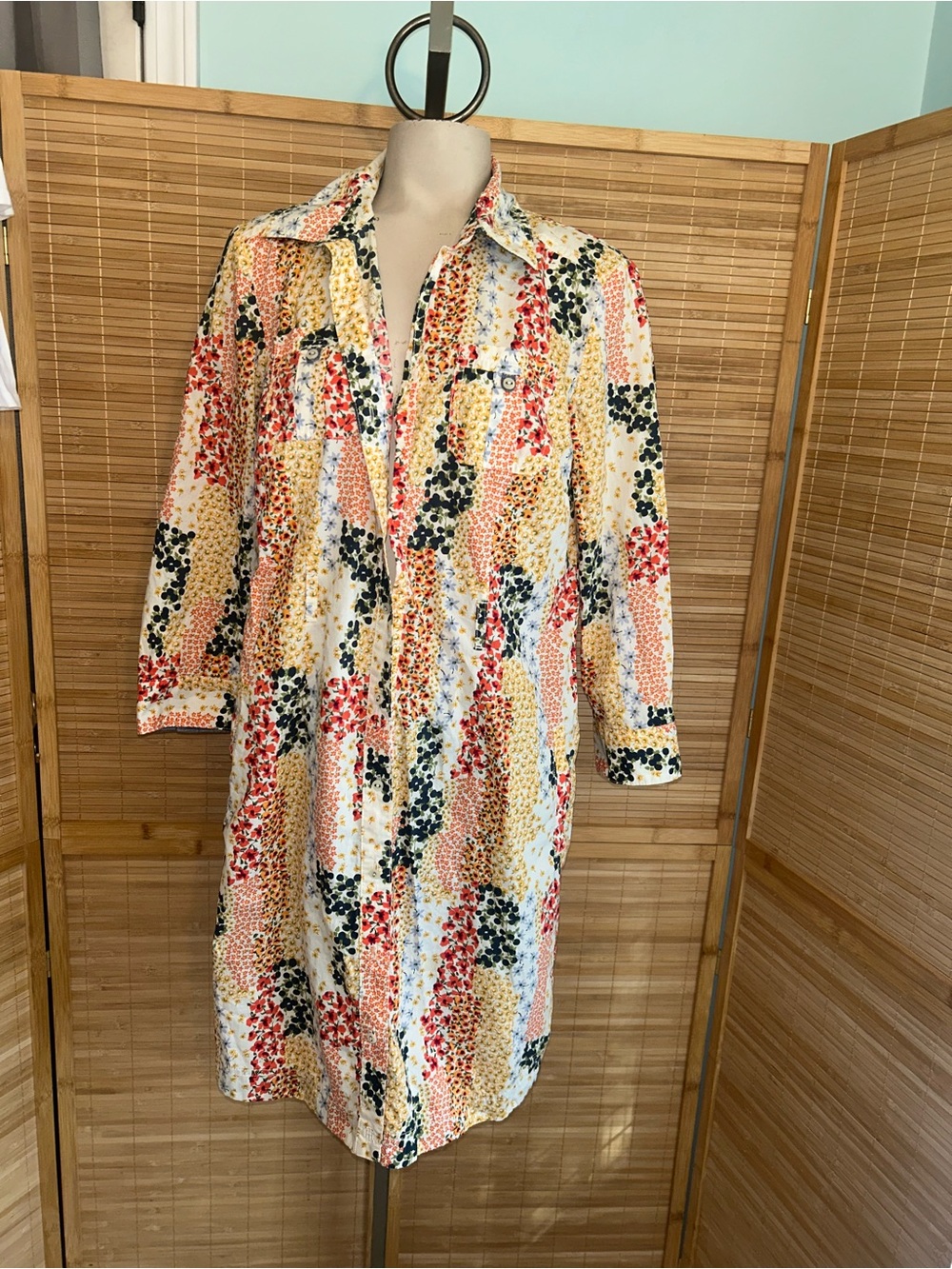 Tommy Hilfiger floral button up 3/4 cotton dress long shirt tunic woman’s medium